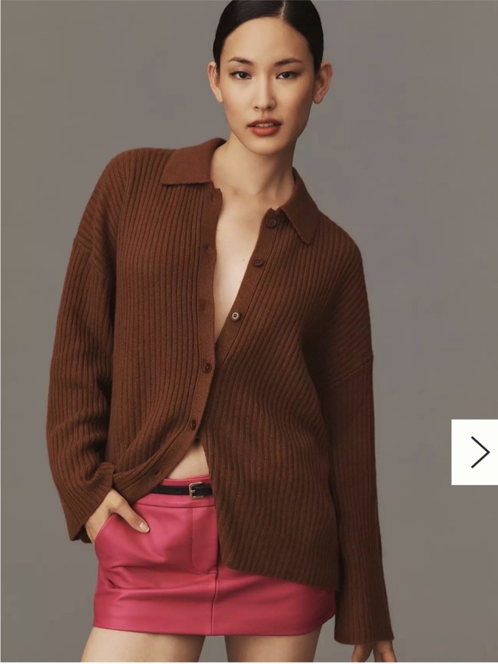 ***ISO*** Reformation Ribbed Brown Button-Up Cardigan